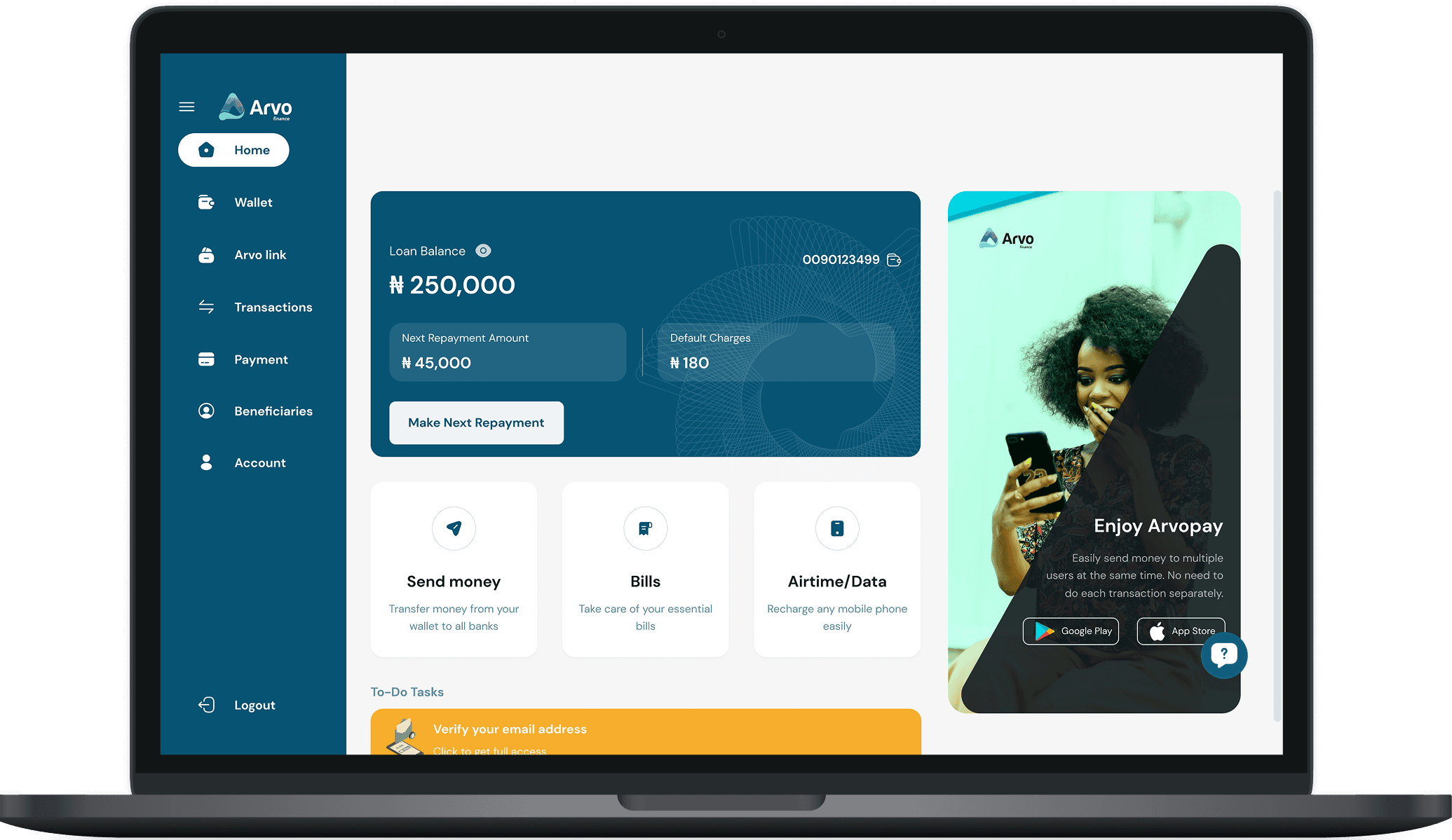 arvo-finance laptop mockup